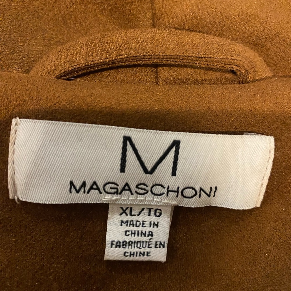 Magaschoni Camel Faux Suede Draped Trench Coat - Picture 2 of 4